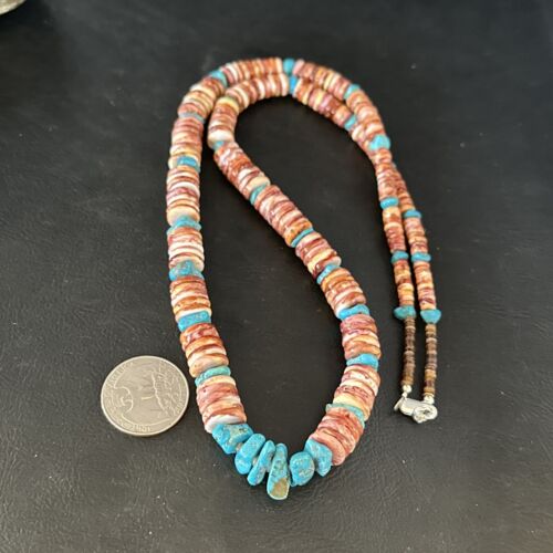 Purple Spiny Oyster Turquoise Necklace | Navajo Sterling Silver | 26" | Authentic Native American Jewelry | 14625 - Masha USA