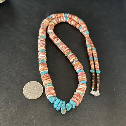 Purple Spiny Oyster Turquoise Necklace | Navajo Sterling Silver | 26" | Authentic Native American Jewelry | 14625 - Masha USA