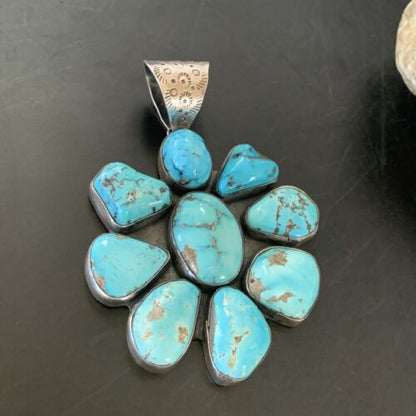 Navajo Kingman Turquoise Pendant | Sterling Silver | Authentic Native American Handmade | 11519
