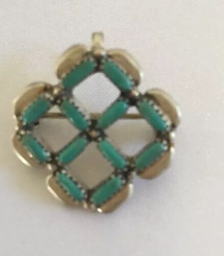 Zuni Turquoise Pin Pendant | Sterling Silver | Native American Indian Signed | 8026