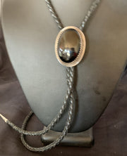 Men's Black Onyx Bolo Tie | Navajo Sterling Silver | Authentic Native American Handmade | 12609