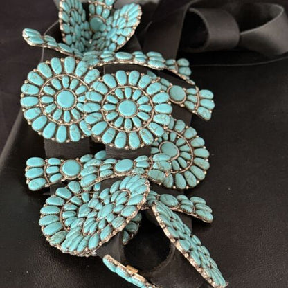 Navajo Blue Turquoise Concho Belt | Sterling Silver | Authentic Native American Handmade | 14539