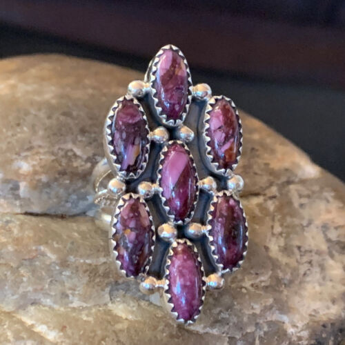 Navajo Purple Spiny Oyster Cluster Ring | Authentic Native American Sterling Silver | Multi-Stone | Sz 6 | 11555