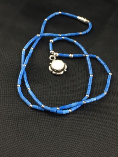 Navajo Opal Pendant with Lapis Beads | Sterling Silver Necklace | 17" | Authentic Native American Handmade | 10122