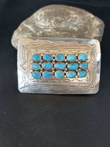 Navajo Blue Kingman Turquoise Belt Buckle Concho | Sterling Silver | Authentic Native American Handmade | 14796