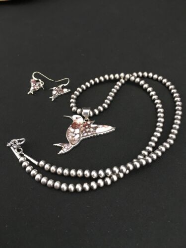 Navajo Sterling Silver Hummingbird Pendant & Earring Set | Wild Horse Turquoise | Authentic Native American Handmade | 1110