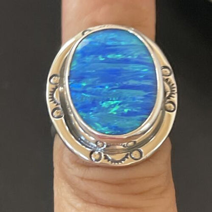 Native American Women's Navajo Blue Opal Ring | Sterling Silver | Sz 6 | 10309