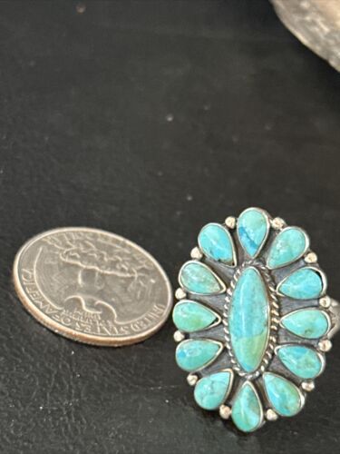 Navajo Blue Turquoise Cluster Ring | Authentic Native American Sterling Silver | Multi-Stone | Sz 9 | 14265