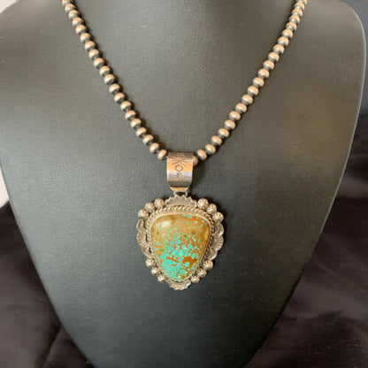 Navajo Blue #8 Turquoise Pendant Necklace | Sterling Silver | Authentic Native American Handmade | 10227