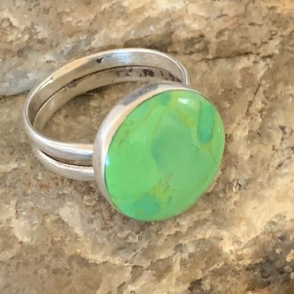 Navajo Green Gaspeite Inlay Ring | Sterling Silver | Sz 8 | Authentic Native American Handmade | 12465