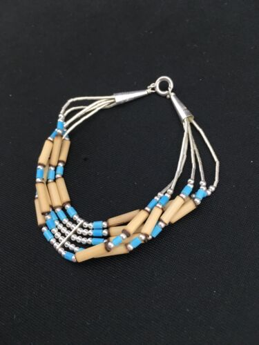 Multi-Color Turquoise Shell Liquid Heishi Bracelet | Sterling Silver | 7" | Authentic Native American Handmade | 13594