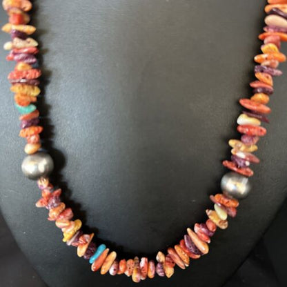 Navajo Multi-Color Spiny Oyster Necklace | Sterling Silver | 21" | Authentic Native American Handmade | 14306
