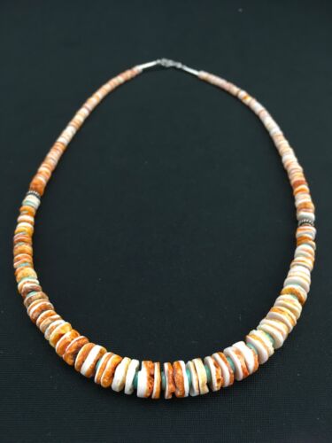 Navajo Spiny Oyster Graduated Necklace | Sterling Silver | Authentic Native American | 21" | 4771