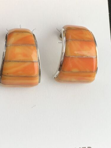 Navajo Orange Spiny Oyster Earrings | Sterling Silver | Authentic Native American Handmade | 190