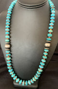 Navajo Natural Turquoise and Spiny Oyster Necklace | Sterling Silver | 25" | Authentic Native American Handmade | 13235