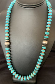 Navajo Natural Turquoise and Spiny Oyster Necklace | Sterling Silver | 25" | Authentic Native American Handmade | 13235