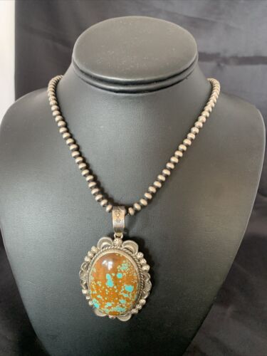 Navajo Blue #8 Turquoise Pendant Necklace | Sterling Silver | Authentic Native American Handmade | 10229