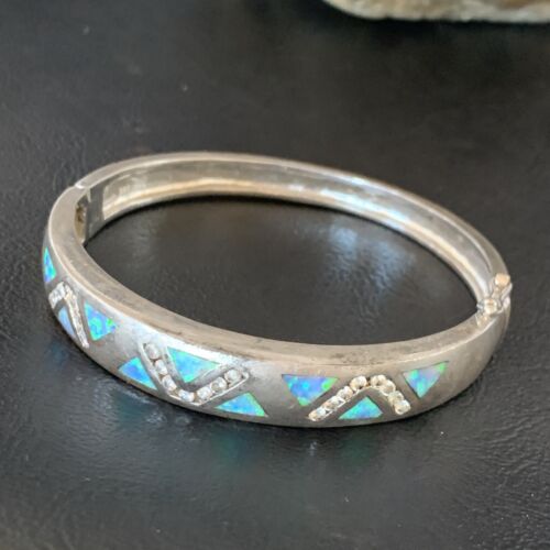 Navajo Blue Fire Opal Inlay Bracelet | Sterling Silver | 7" | Authentic Native American Handmade | 13126