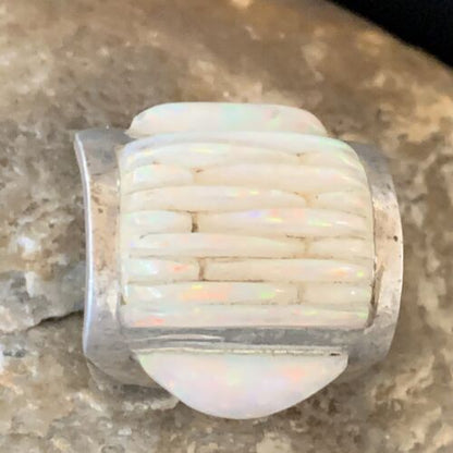 Native American Navajo White Opal Inlay Ring | Sterling Silver | Sz 8 | 12860 - Masha USA
