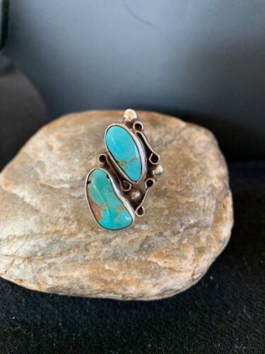 Native American Navajo Men's Turquoise Sterling Silver 2 Stone Ring | Sz 6 | Native American Handmade | 8765