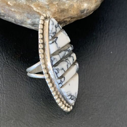 Navajo White Buffalo Turquoise Inlay Ring | Sterling Silver | Sz 7 | Authentic Native American Handmade | 12176