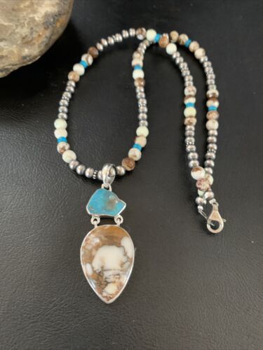 Navajo Wild Horse Turquoise Pendant Necklace | Authentic Native American Sterling Silver | Multi-Stone | 13294