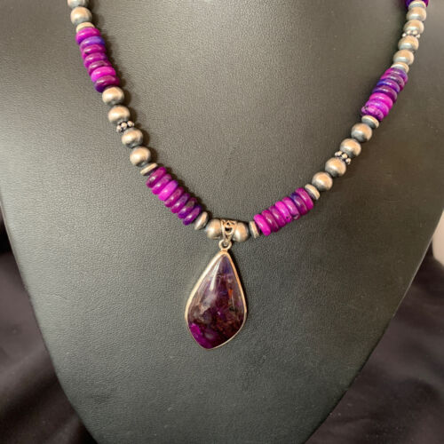 Navajo Purple Sugilite Pendant Necklace | Sterling Silver Pearls | Authentic Native American Handmade | 10330