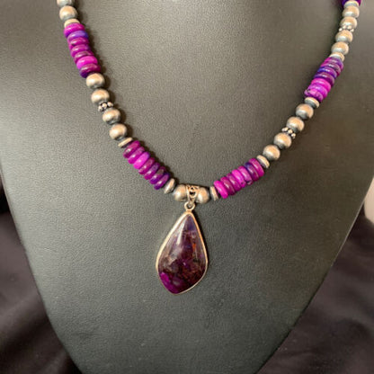 Navajo Purple Sugilite Pendant Necklace | Sterling Silver Pearls | Authentic Native American Handmade | 10330