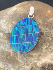 Authentic Native American Navajo Sterling Silver Blue Opal Inlay Pendant | Handmade Jewelry | 13138