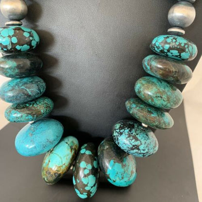 Navajo Sterling Silver & Blue Turquoise Graduated Necklace | Authentic Native American | 24" | 01842