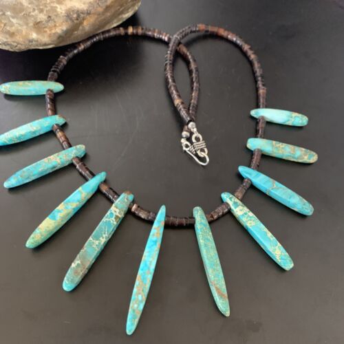 Navajo Blue Jasper Choker Necklace | Sterling Silver Shell Bead | 20" | Authentic Native American Handmade | 11463