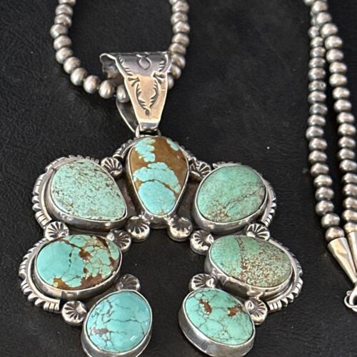 Autthentic Native American Navajo 8 Turquoise Sterling Silver Necklace Autthentic Native American Navajo 8 Turquoise Sterling Silver Necklace