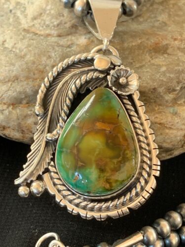 Men's Turquoise Pendant | Navajo Pearls Sterling Silver Necklace | Authentic Native American Handmade | 2568