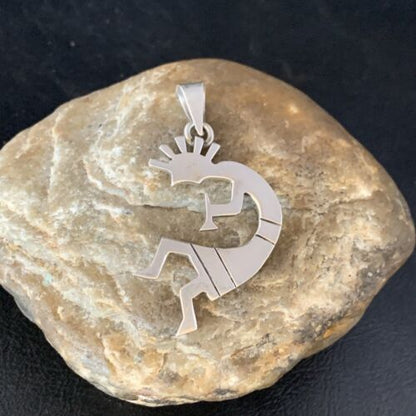 Navajo Kokopelli Pendant | Stamped Sterling Silver | 2.25" | Authentic Native American Handmade | 13682 - Masha USA