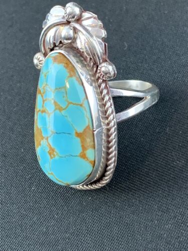 Native American Navajo Spiderweb Turquoise Ring | Sterling Silver | Sz 9 | 285