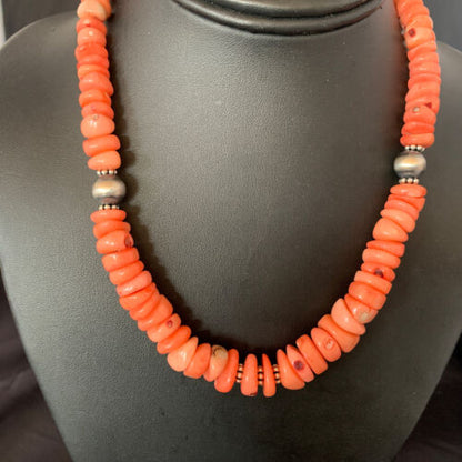 Native American Navajo Pink Coral Bead Necklace | Sterling Silver | 18" | 13231 - Masha USA