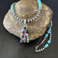 Navajo Multi-Color Blue Turquoise Pendant | Sterling Silver Pearls Necklace | Native American Handmade | 12617