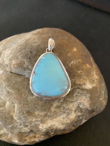 Native American Navajo Blue Bisbee Turquoise Pendant | Sterling Silver | 1.5" | 1618
