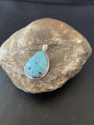 Navajo Blue Bisbee Turquoise Pendant | Sterling Silver | 1.5" | Authentic Native American Handmade | 1619