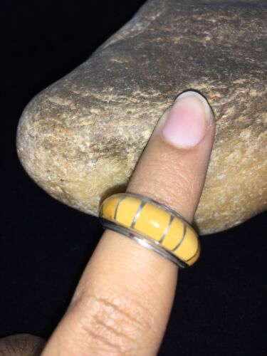 Navajo Women's Turquoise Inlay Ring | Yellow Gold & Sterling Silver | Sz 6.5 | 1795