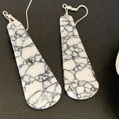 Navajo White Buffalo Turquoise Dangle Earrings | Sterling Silver | 2" | Authentic Native American Handmade | 11751