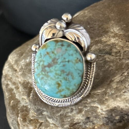 Navajo Blue Turquoise #8 Ring | Sterling Silver | Sz 8.5 | Authentic Native American Handmade | 14283