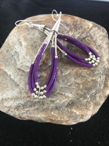 Sterling Silver Purple Sugilite Dangle Earrings | Navajo | 2"