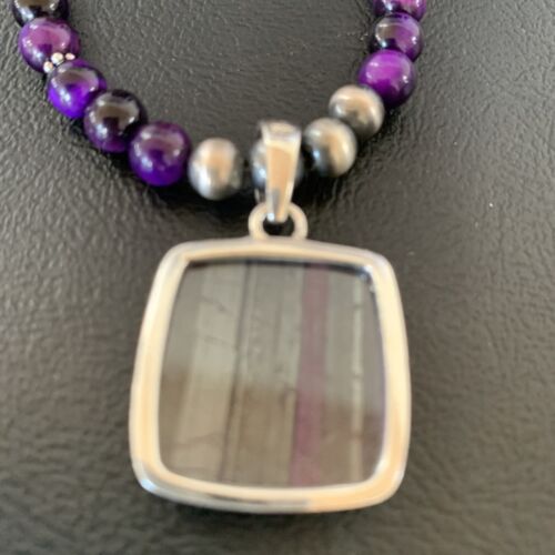 Women's Navajo Pearls Necklace with Purple Sugilite and Onyx Pendant | Sterling Silver | 13393