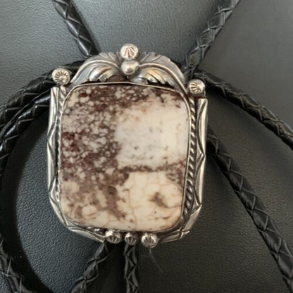 Navajo Wild Horse Turquoise Bolo Tie | Sterling Silver | Authentic Native American Handmade | 14113
