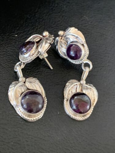 Navajo Purple Sugilite Post Dangle Earrings | Sterling Silver | Authentic Native American Handmade | 1596