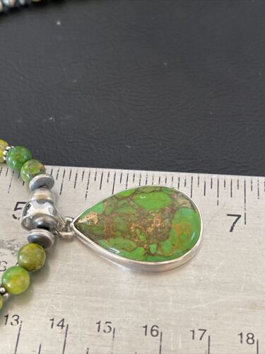 Navajo Pearl Necklace with Green Mojave Turquoise Pendant | Sterling Silver | Authentic Native American Handmade | 10580