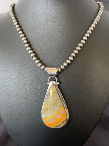 Navajo Pearls Sterling Silver Bumblebee Jasper Pendant Necklace | 18" | Handmade Jewelry | 10553