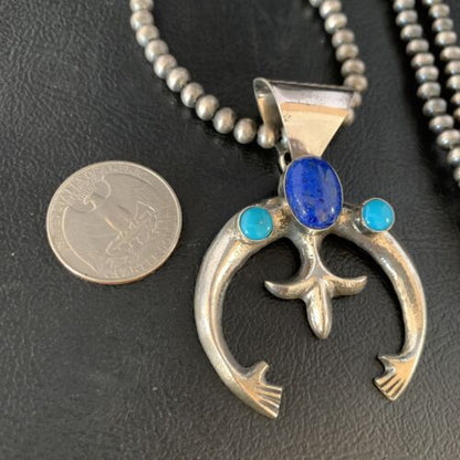 Navajo Blue Lapis Turquoise Pendant Necklace | Authentic Native American Sterling Silver | Naja | 13631