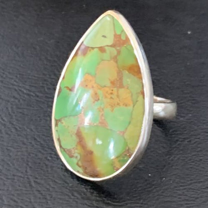 Adjustable Navajo Green Mojave Turquoise Ring | Sterling Silver | Sz 8 | 11721